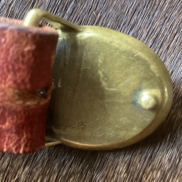 Vintage Handmade Artisan 76 Brass & Stone Small Delicate Belt Buckle/Scarf Slide - Picture 8 of 12